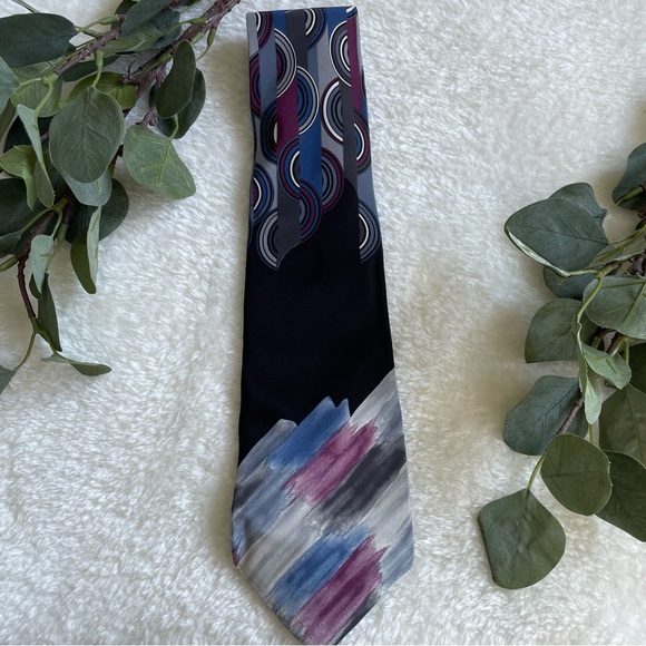 Zylos by George Machado Watercolor and Geometric Print Tie - Picture 2 of 9